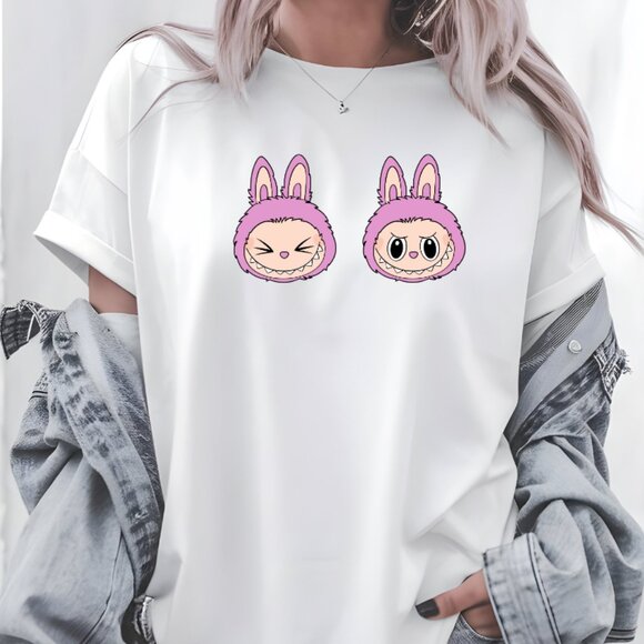 Labubu Pink NEW white short sleeve shirt - Picture 1 of 1